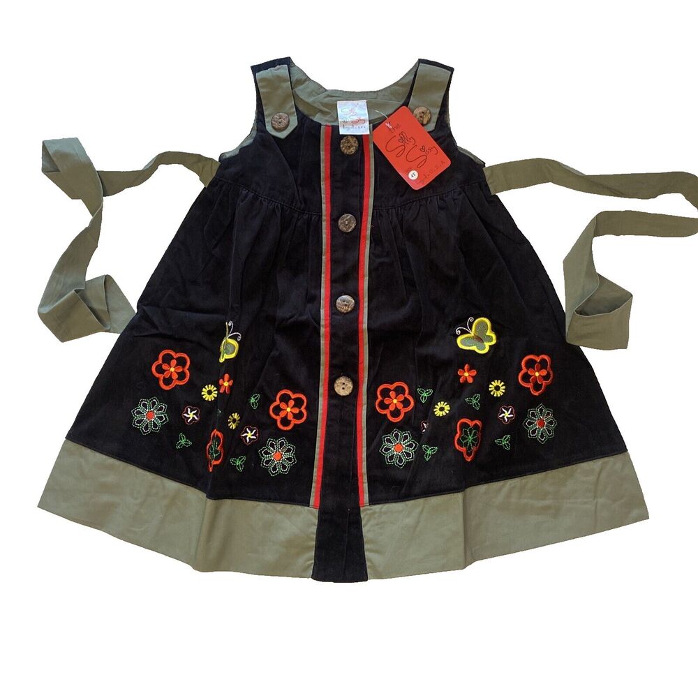 Silly Sissy Jumper Dress Little Girls Black Green Corduroy Hipster Butterfly Bow